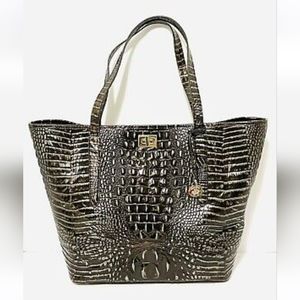 BRAHMIN ANNIKA BLACK LEATHER CROC EMBOSSED SHOULDER BAG TOTE NWT
